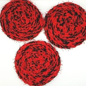 Eco-Friendly Variegated Yarn Kitchen Scrubbers Set of 3 Red And Black Handmade